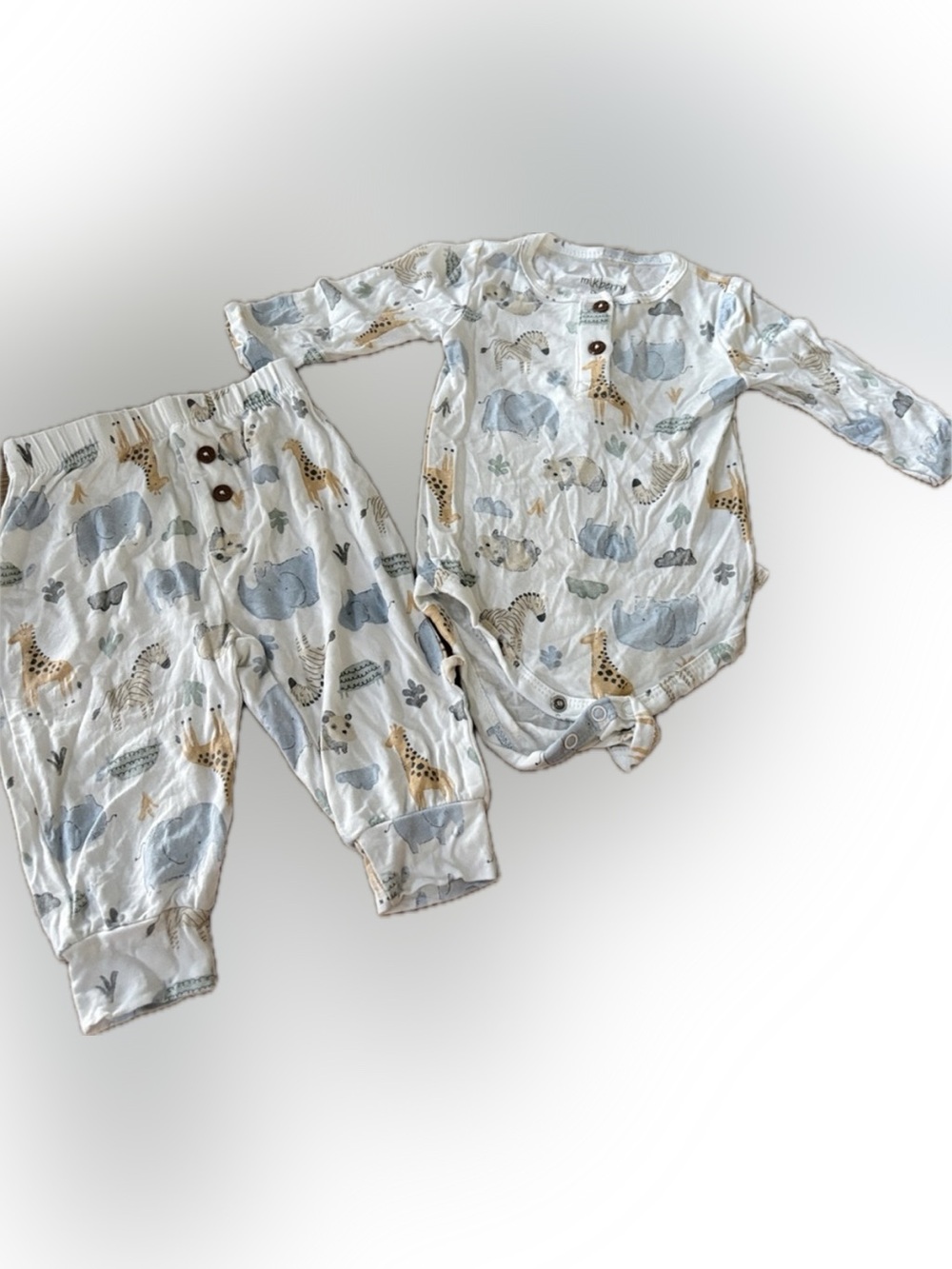 Milkberry Baby Two-Piece Bodysuit & Pants Set - Safari Animal Print, White